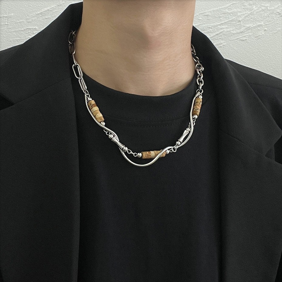 Silver Titanium Steel Alloy Mixed Link Necklac Paperclip Chain Unisex Choker