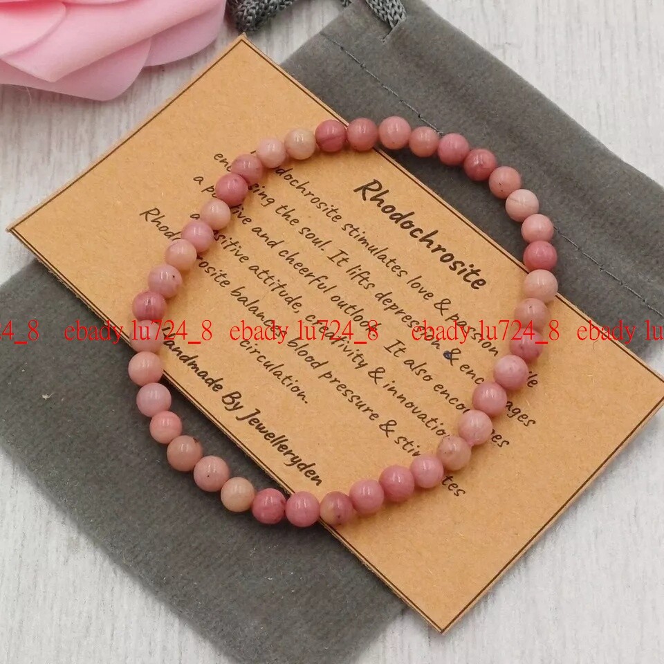 Rhodochrosite Bracelet Stretch Handmade Crystal Gemstone 4/6/8mm 7-9″