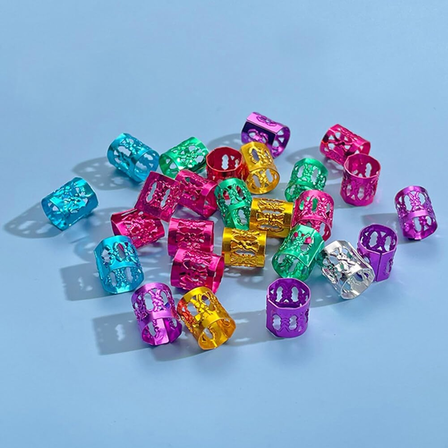 100Pcs Aluminum Multi-Color Dreadlocks Beads Hair Braid Rings Clips Hair Jewe…