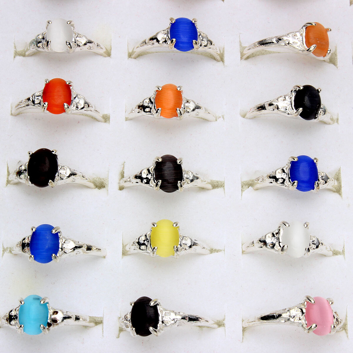 100pcs Wholesale Lots Mixed Style Cat’s-eye Stone Rings For Women Silver P Ring