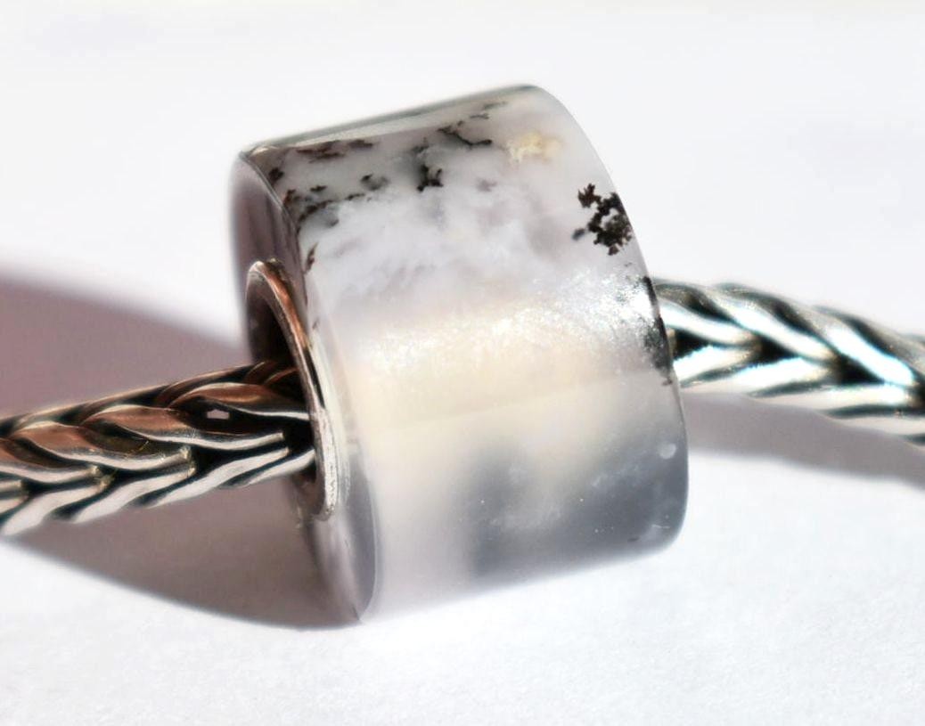 Dendritic Agate wheel charm bead 12.7mm, full silver core for European bracelet