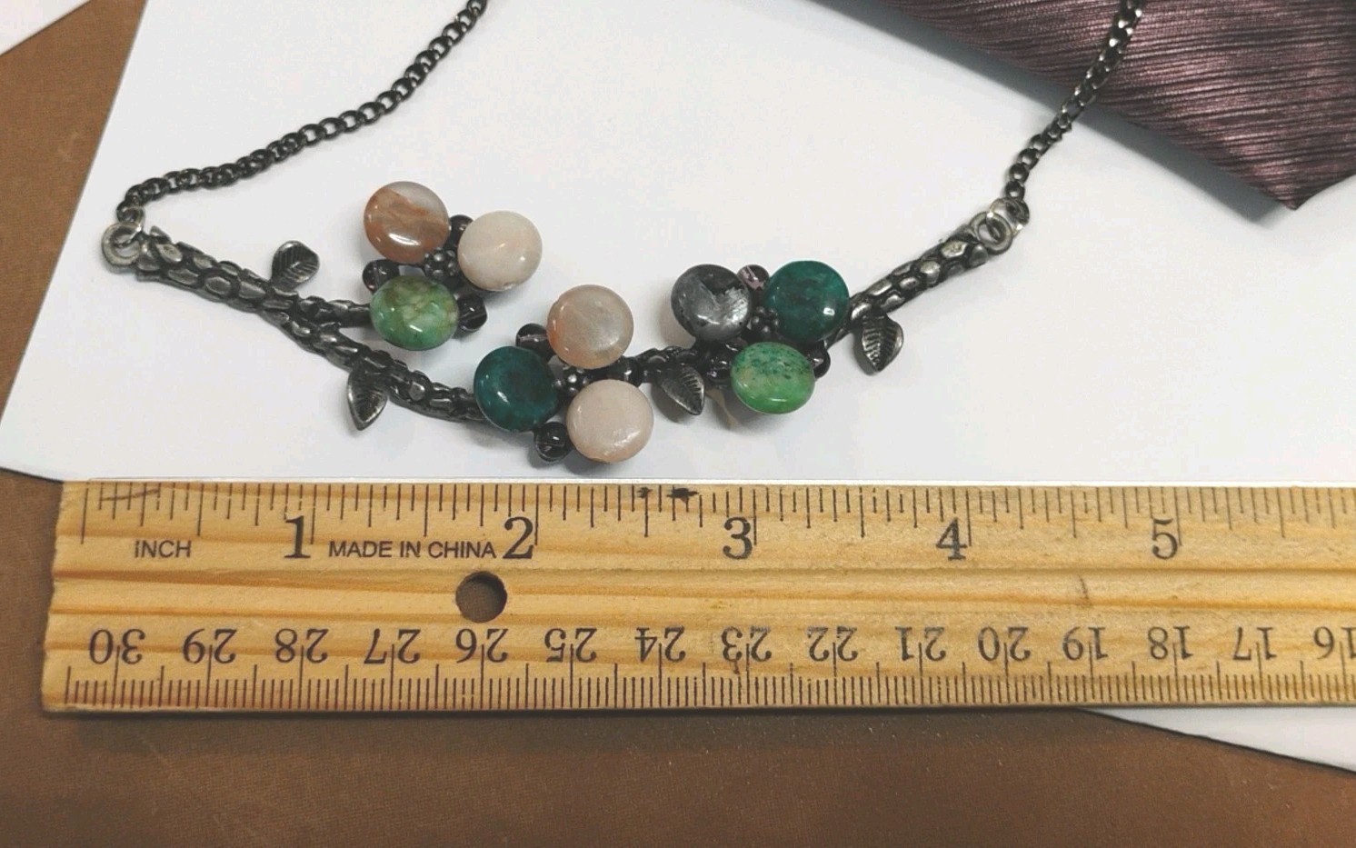 Artistic Real MIXED STONE Accents on Branch Shaped Pendant 16″ Chain Necklace!