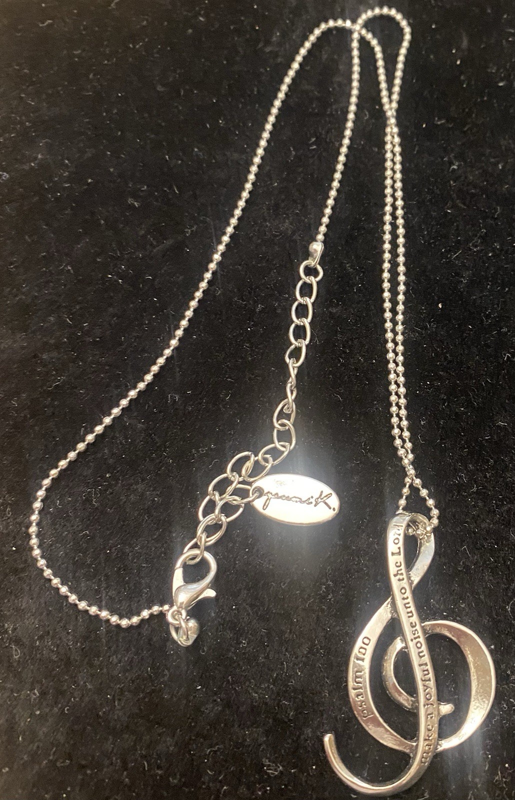 Youmi K Silver Tone 18”-21” Necklace Treble Clef Music Note Psalm 100