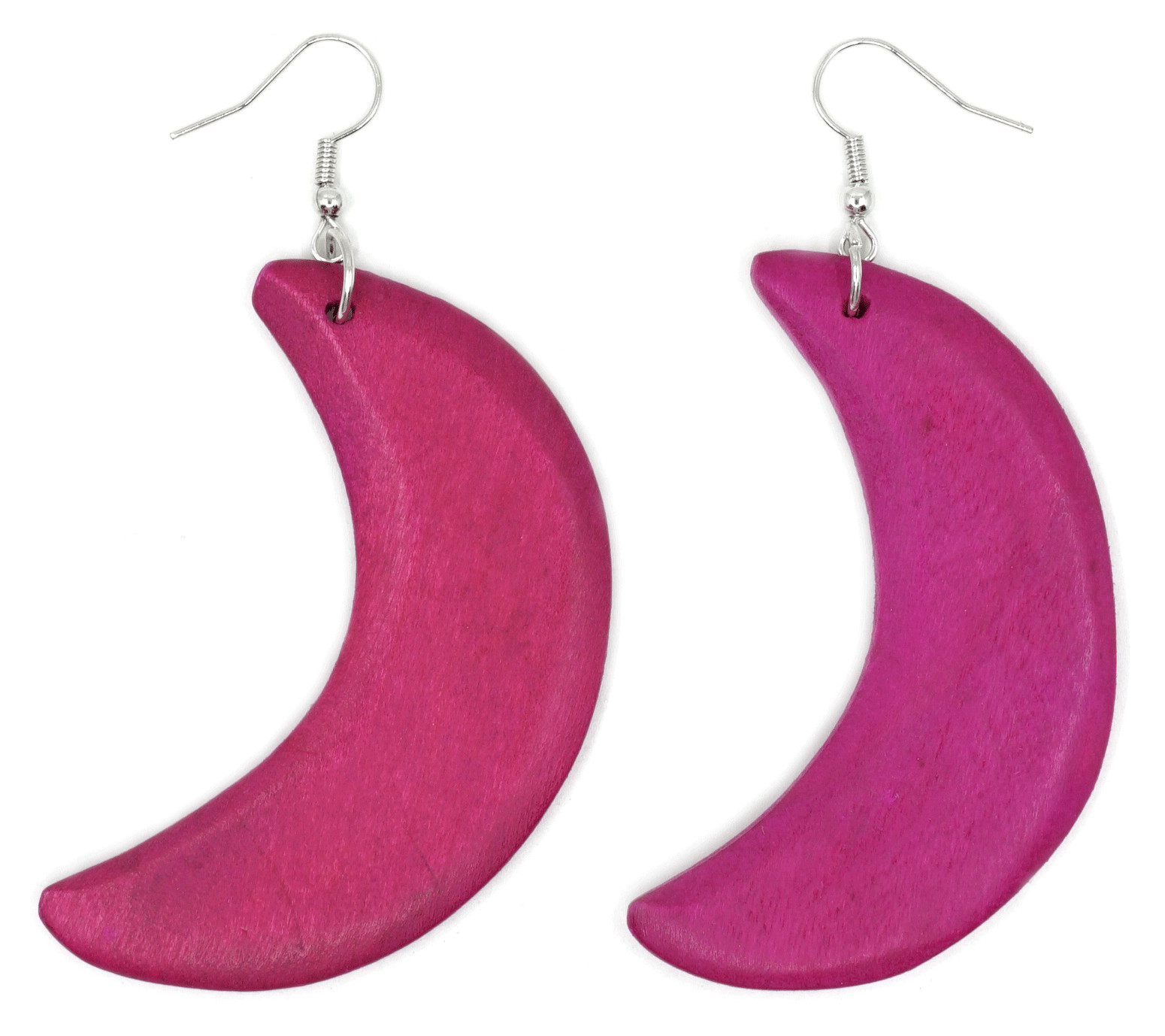 TB Crescent Moon Wood Natural Multi-Color Fashion Jewelry Long Dangle Earrings