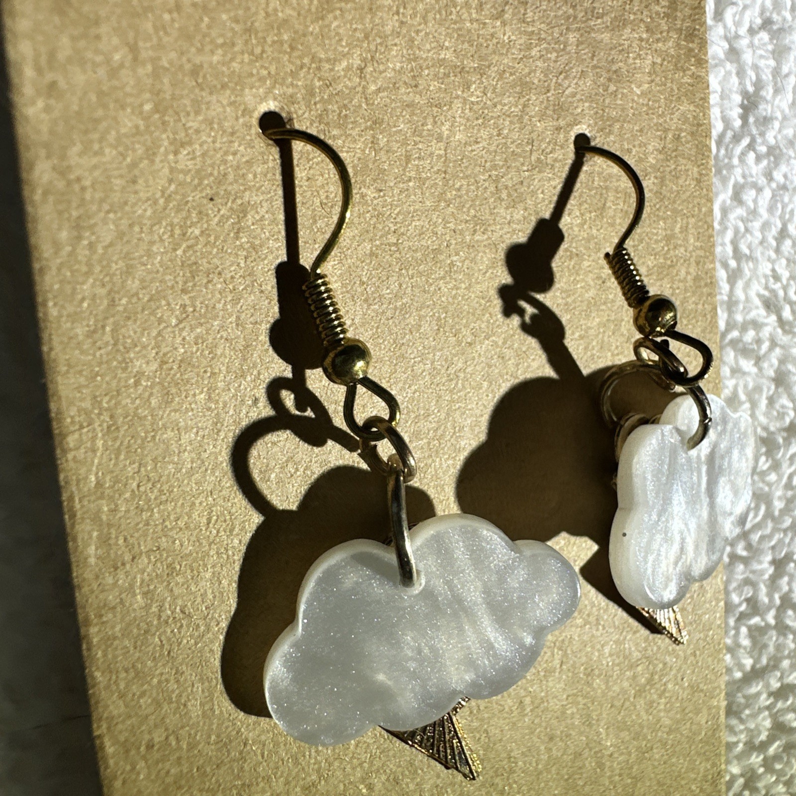 White Cloud Charm & Yellow Lightning Bolt w/Gold Toned Hook Homemade in USA NEW