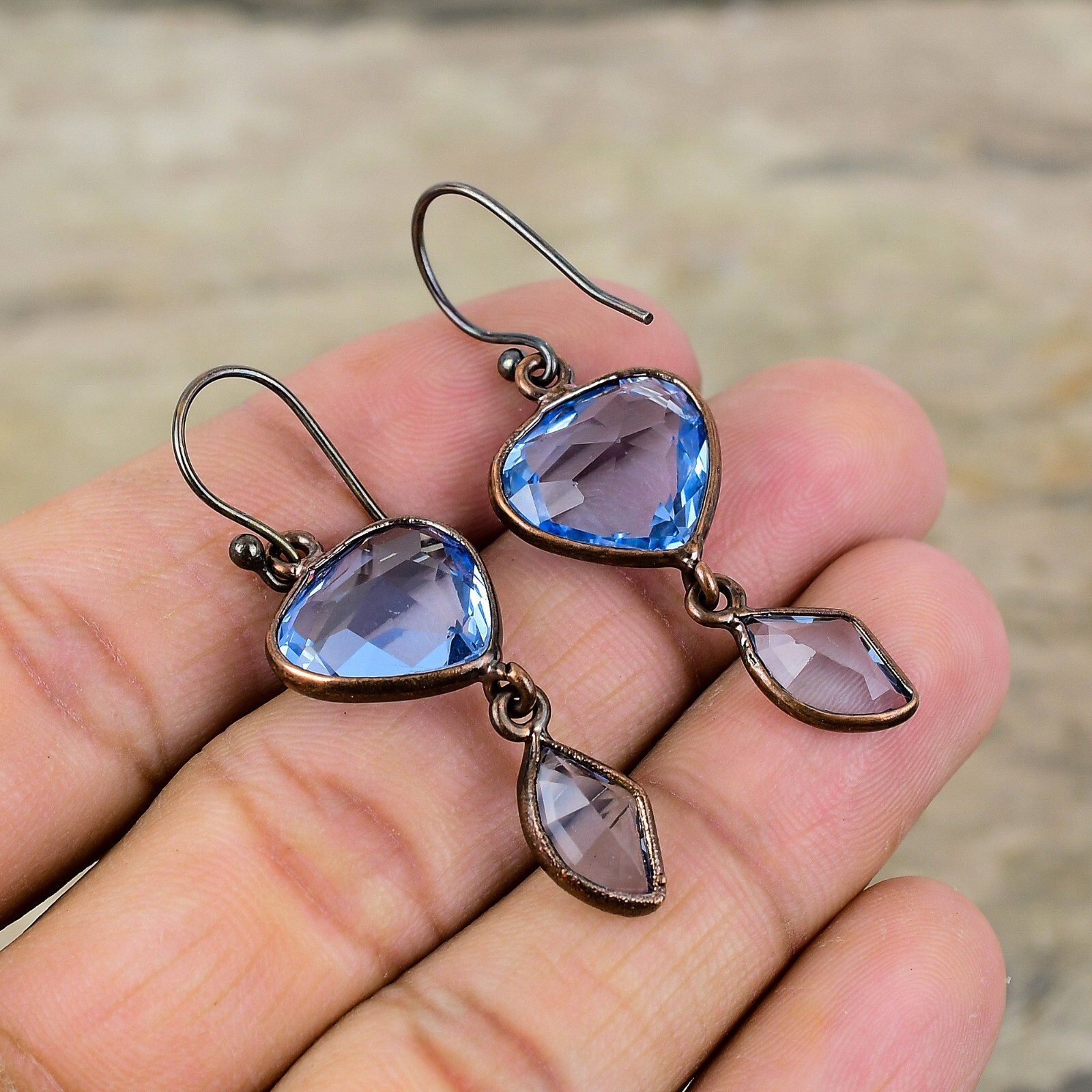 Tanzanite Quartz Copper Gift For Mum Electroformed Drop/Dangle Earrings 2.01″