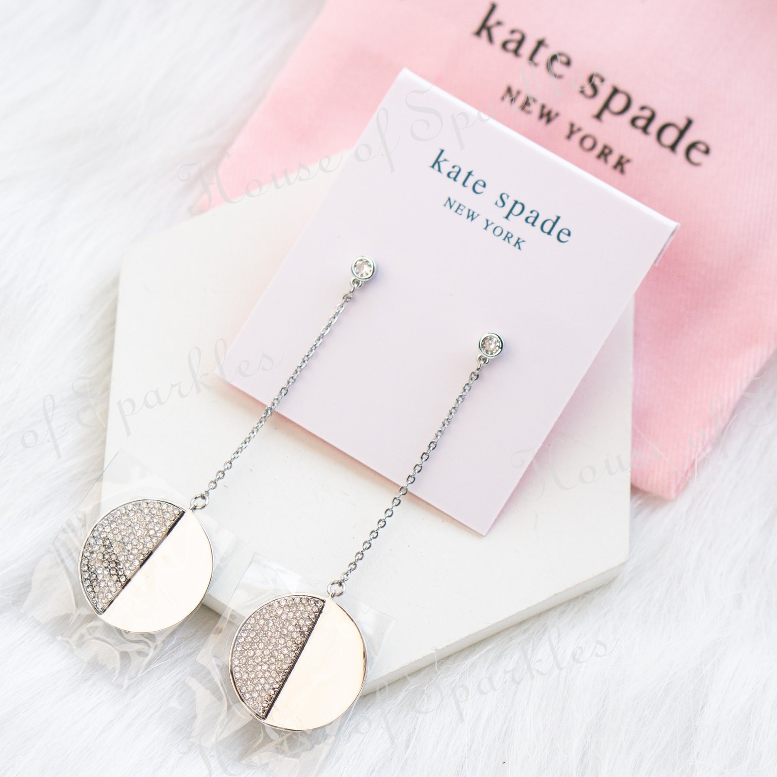 Kate Spade Mod Scallop Pave Crystal Linear Dangler Earrings Silver