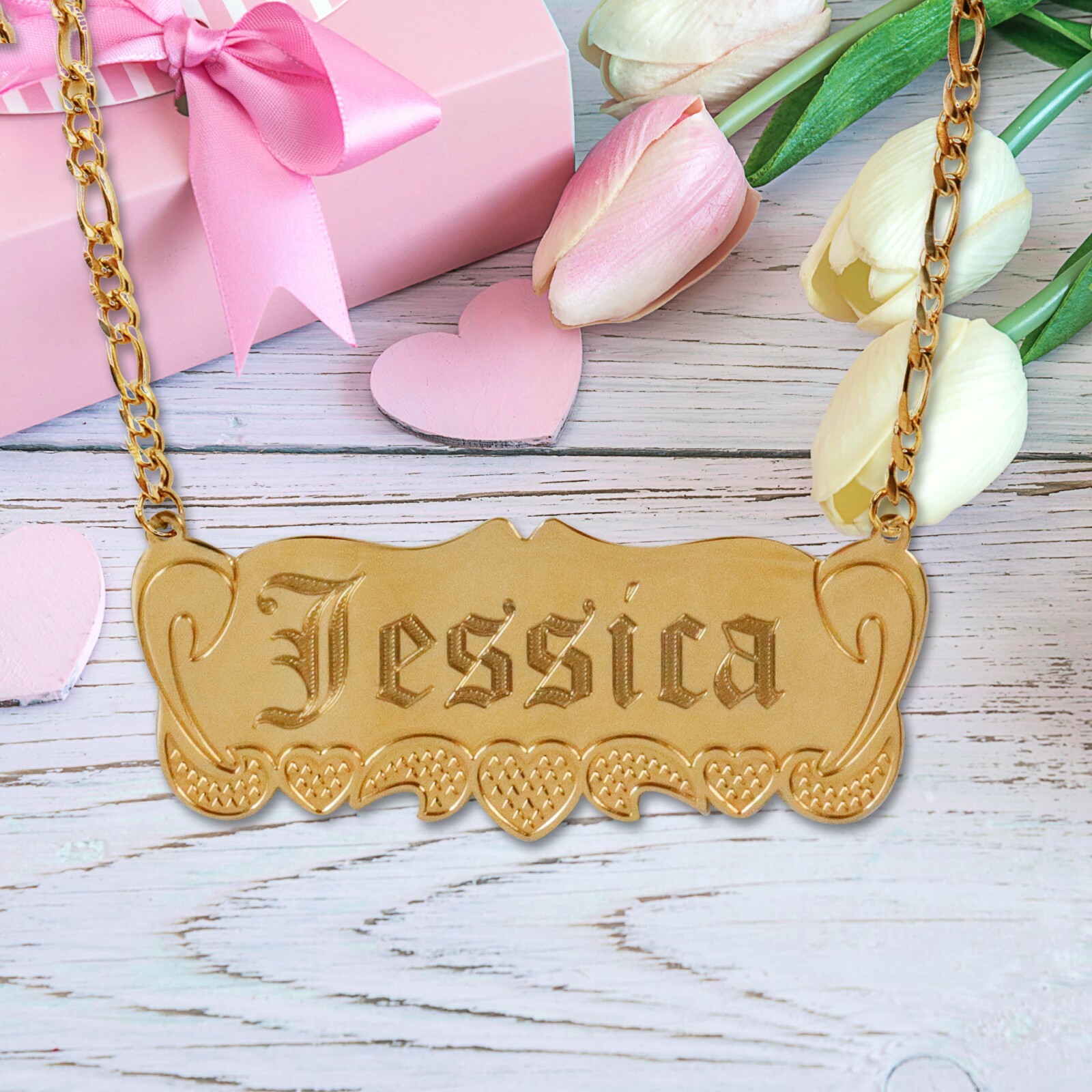 Personalized 14K Gold Plated Any Name Plate Script Chain Necklace 14 Styles