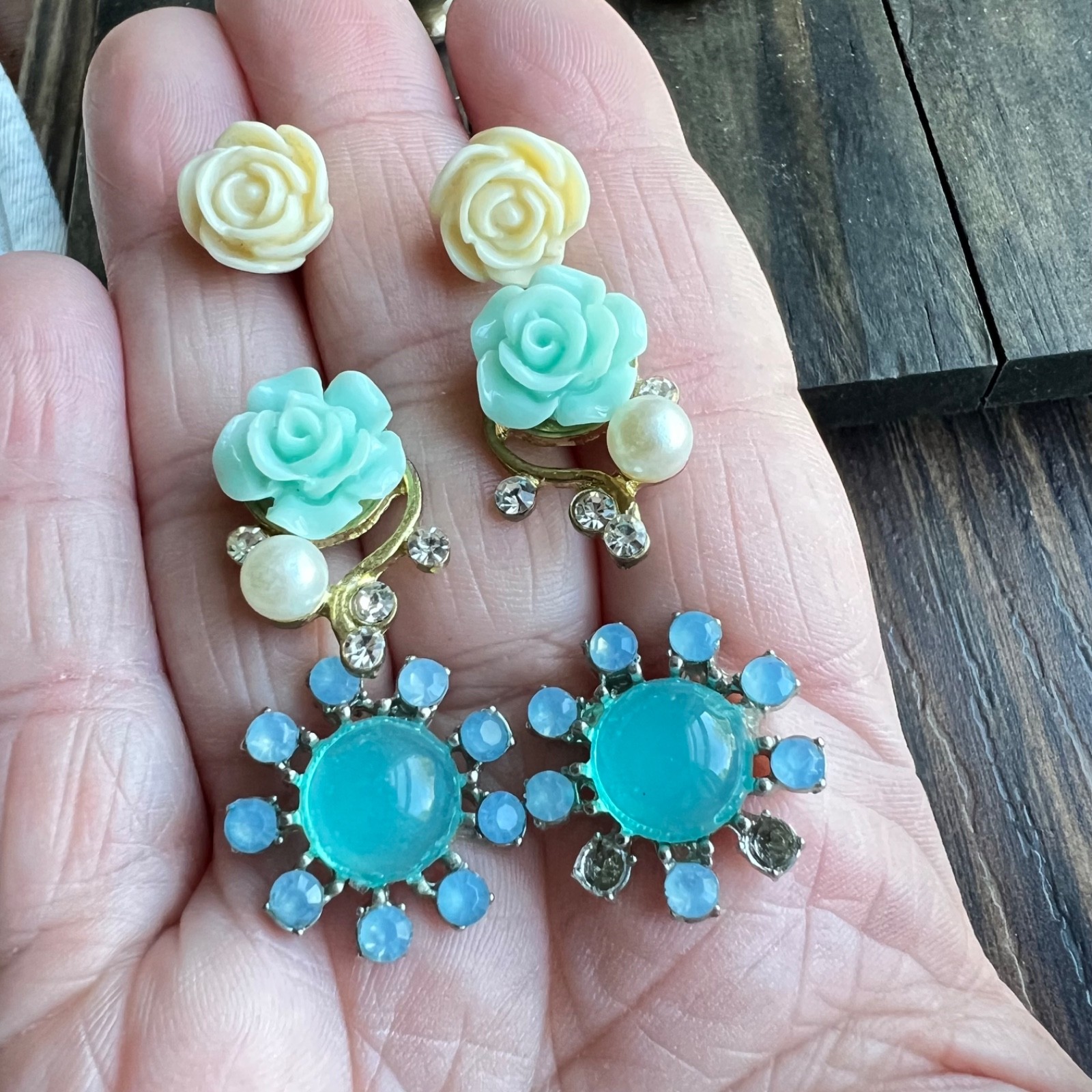 ⁠8 Pair Floral Stud Earring Lot Cottagecore Statement Enamel Flower Resin Retro⁠