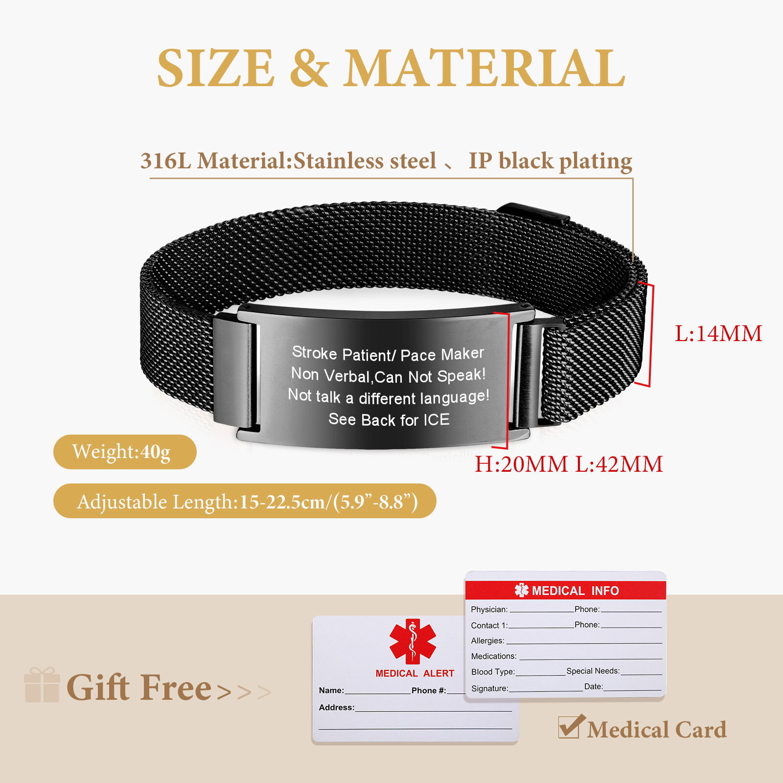 Personalized Medical Alert ID Bracelet Emergency Bangle Wristband Custom Engrave