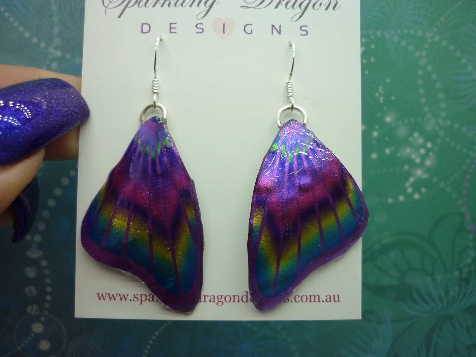 Butterfly Wing Earrings Purple & Rainbow- Fairy Jewellery, Fun Gift for her