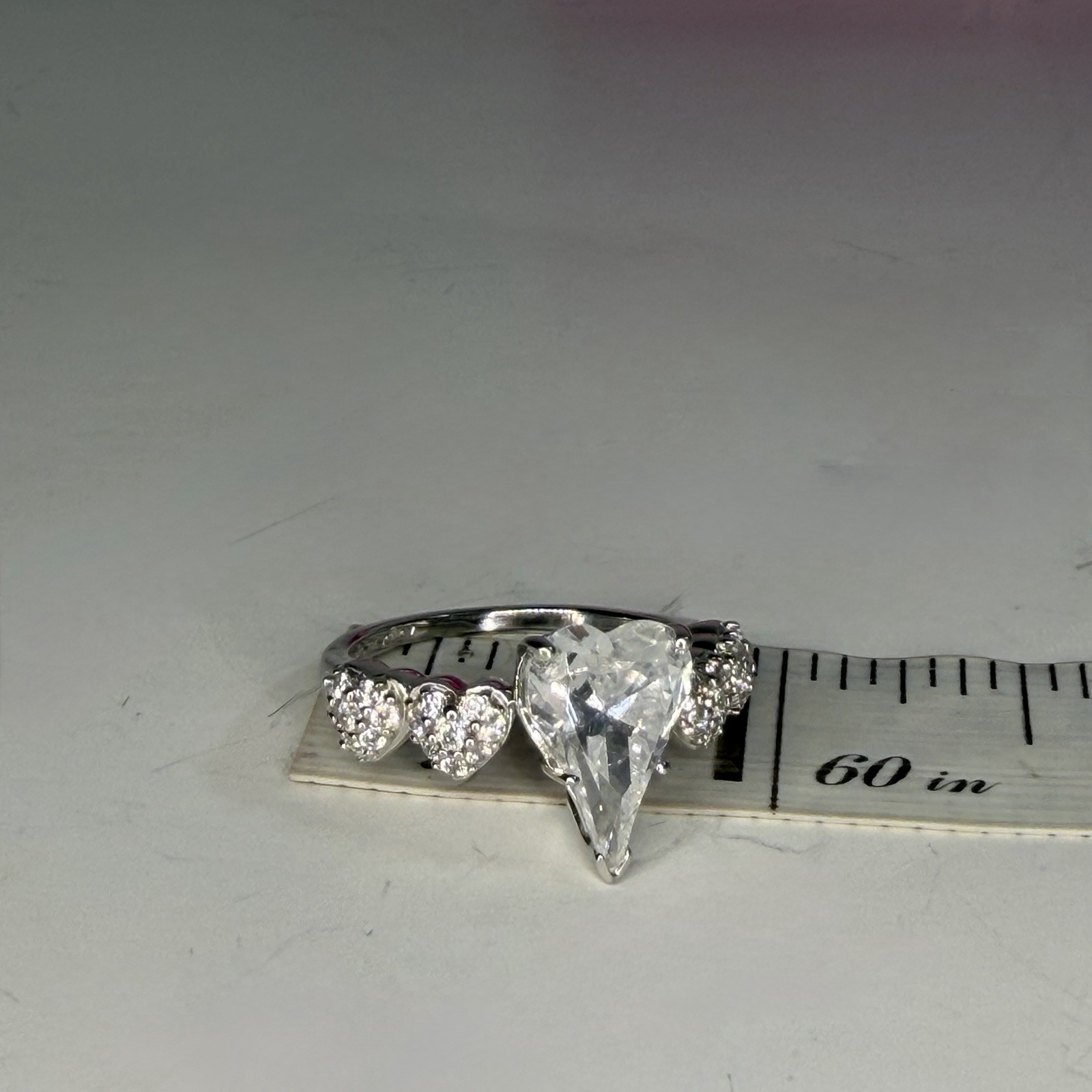 Jennifer Miller Diamonique CZ Heart Pave Stones 2 Tone Sterling Silver Ring 7