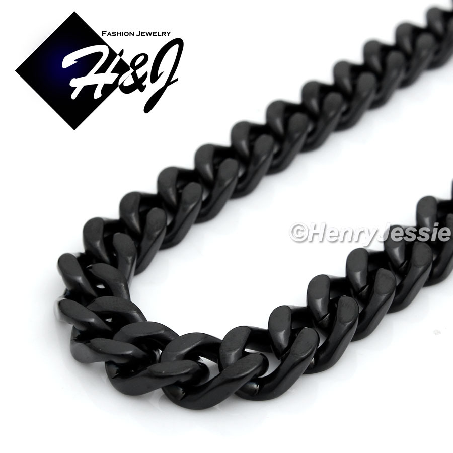 7.5″-11″MEN Stainless Steel WIDE 9mm Black Plated Cuban Curb Link Chain Bracelet