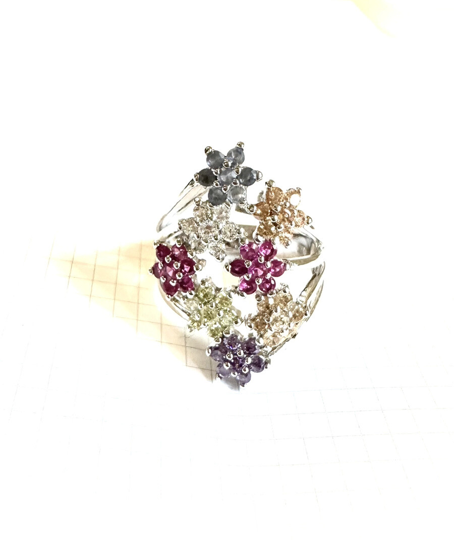 (SIZE 6,7,8,9) Lovely Bouquet of FLOWERS RING Colorful CZs .925 STERLING SILVER