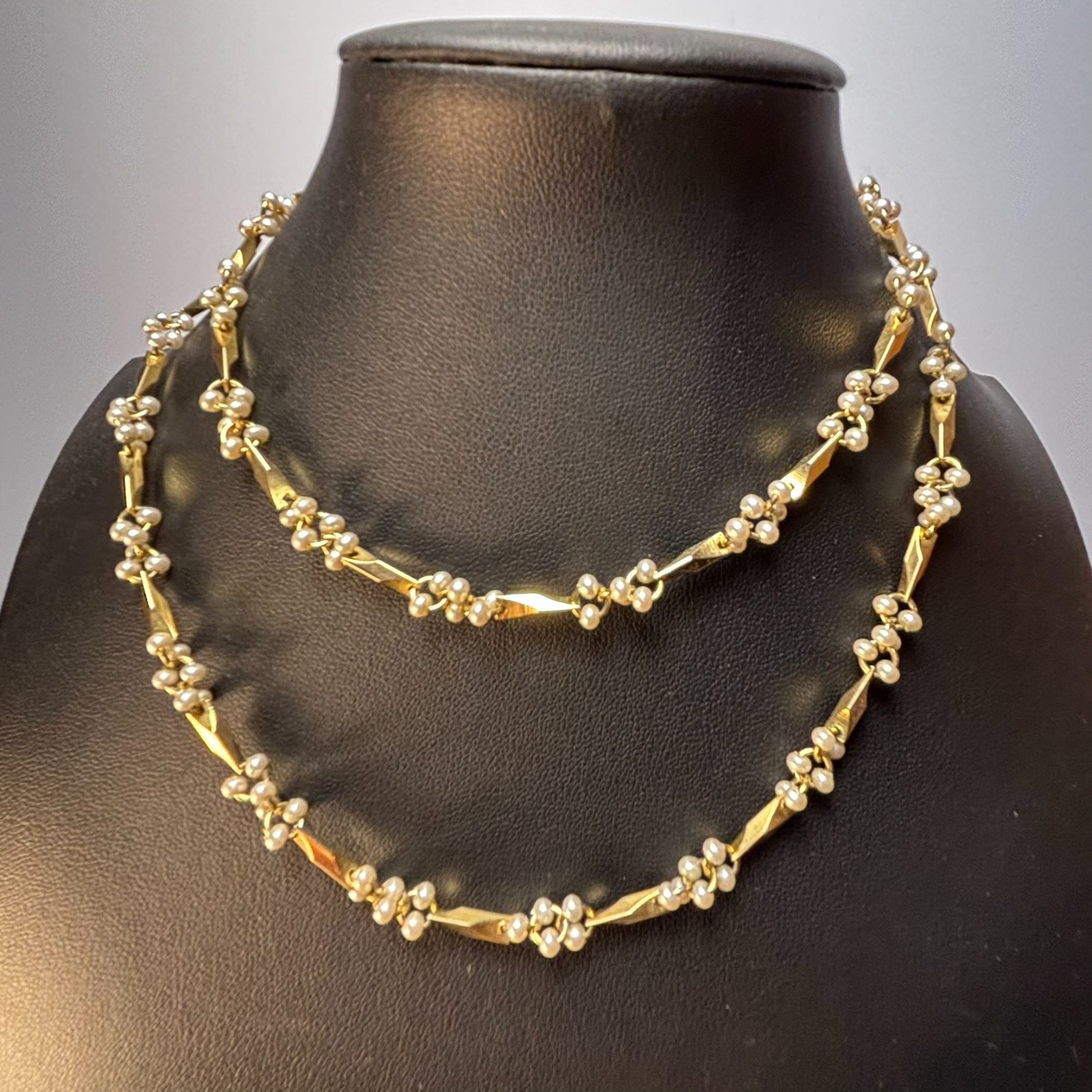 Faux Pearl Cluster Gold Tone Long Necklace White Elegant Jewelry