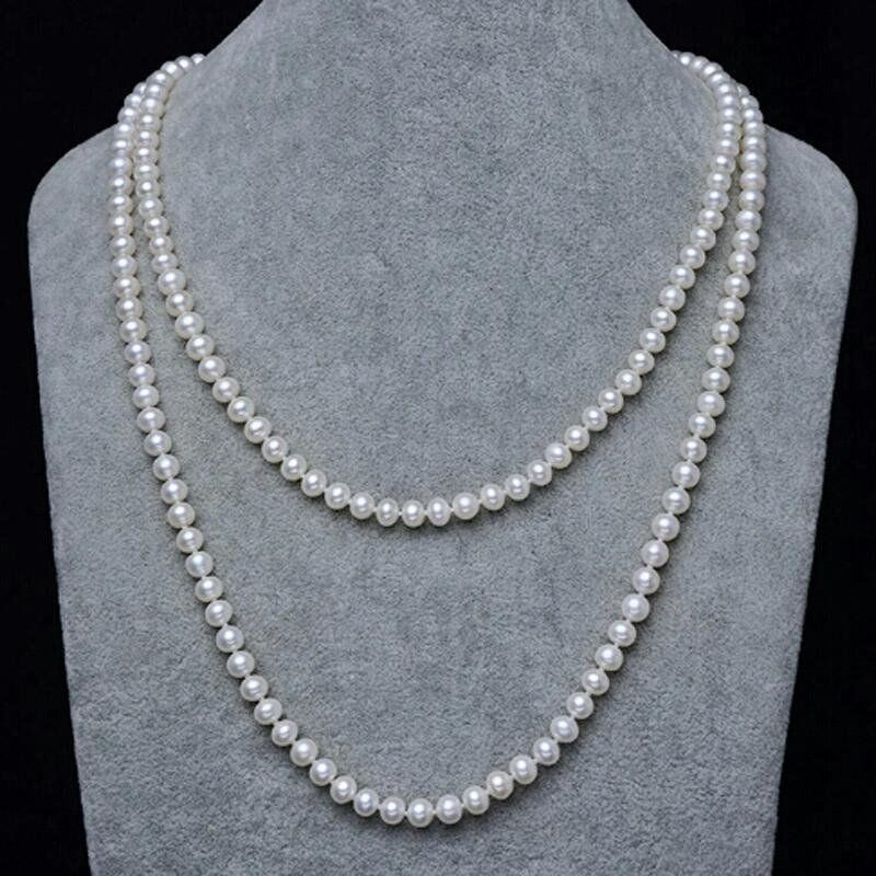 Super Long 100 Inch AAA+ 7-8mm White Natural Pearl Necklace