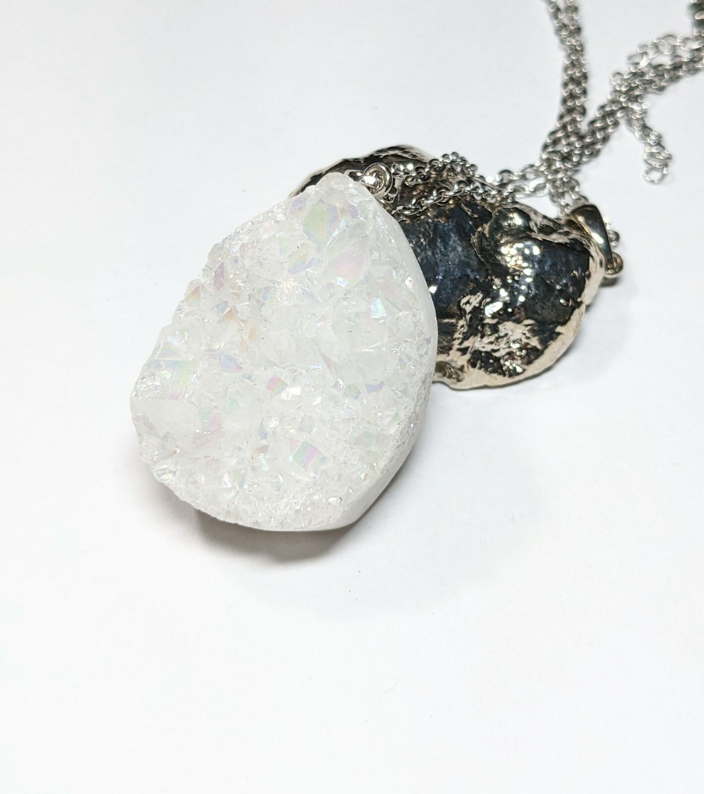 Druzy Geode Agate Pendant Necklace for Woman Long Necklace Healing 30″ Gift Whit