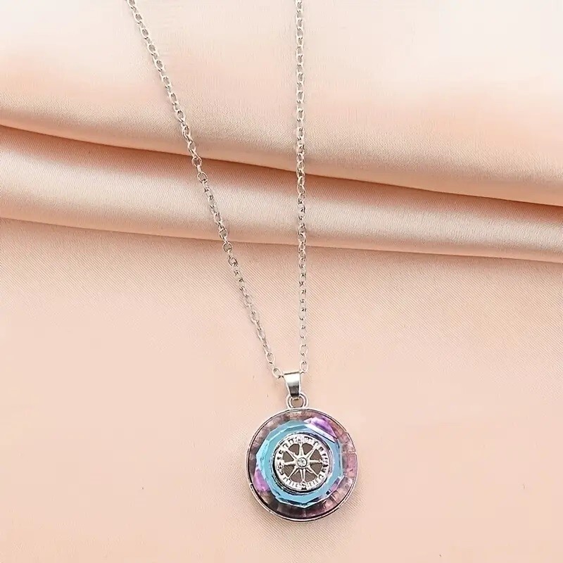 Elegant 925 Sterling Silver Rainbow Mystical Fire Topaz Compass Pendant Necklace