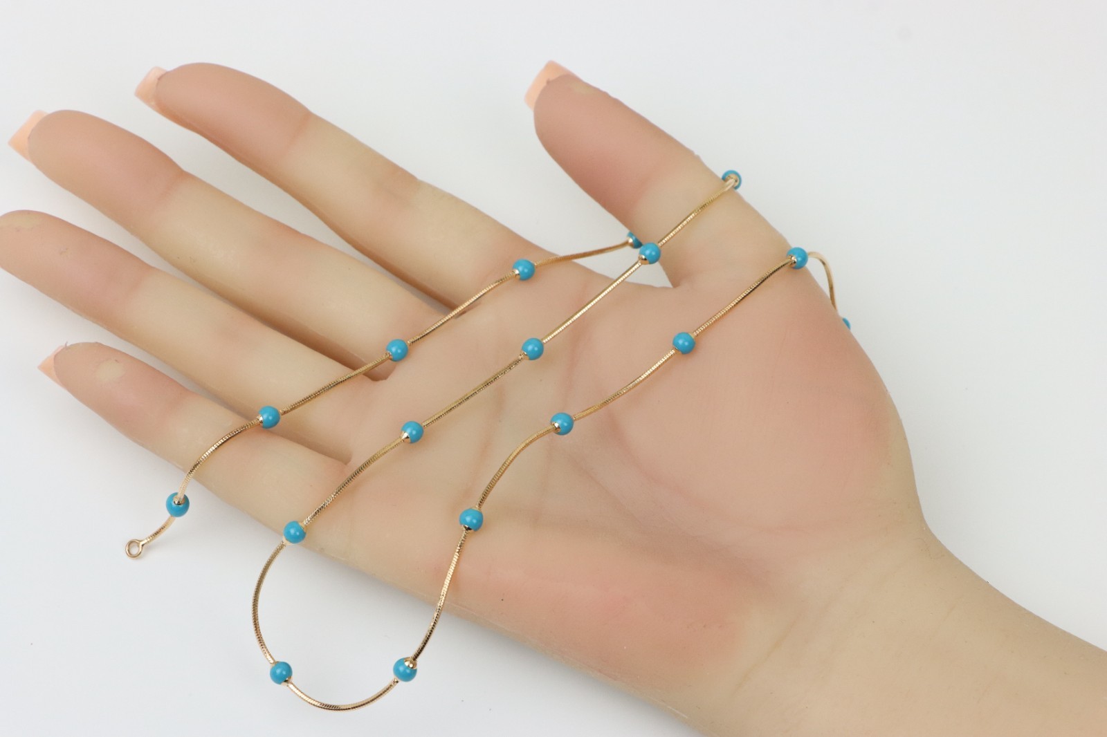 Rose Gold Chain Necklace with Blue Beads Elegant Style, XPNL0256