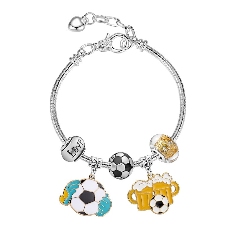 Football Soccer Charm Bracelet Zinc Alloy Enamel Beads World Cup JewelryFansGift