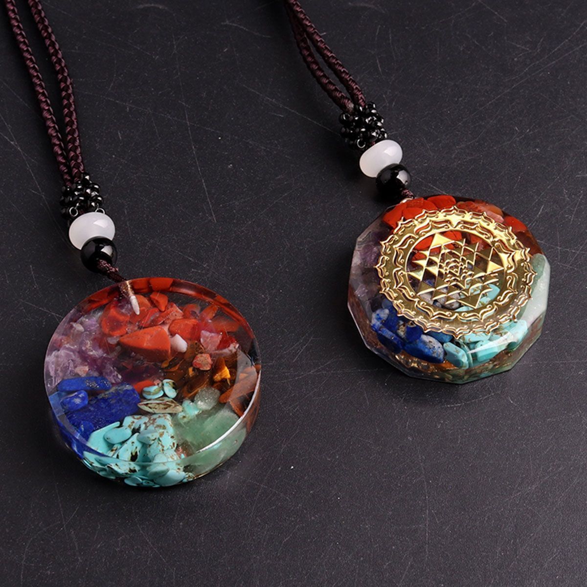 Natural Stone Orgonite Pendant 7 Chakra Healing Energy Reiki Resin Necklace