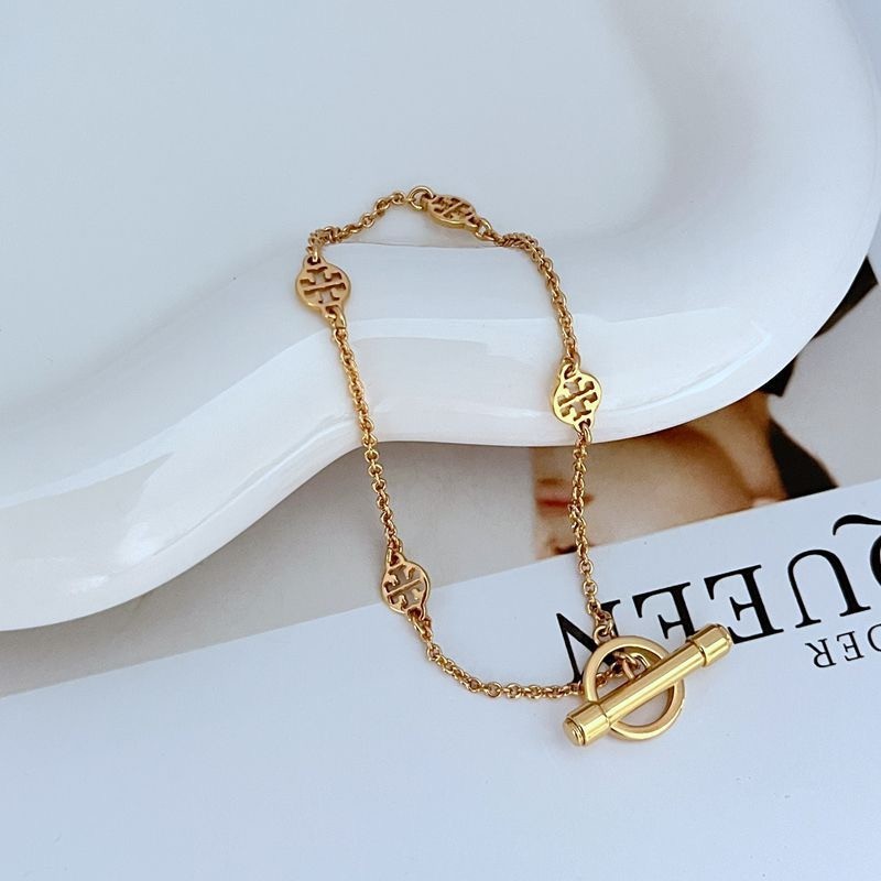 New Burch TB Logo Chain Bracelet Gold with Jewelry Pouch Size:21cm