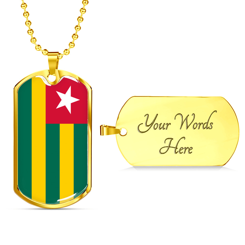 Togo Flag Necklace Stainless Steel or 18k Gold Dog Tag 24″ Chain
