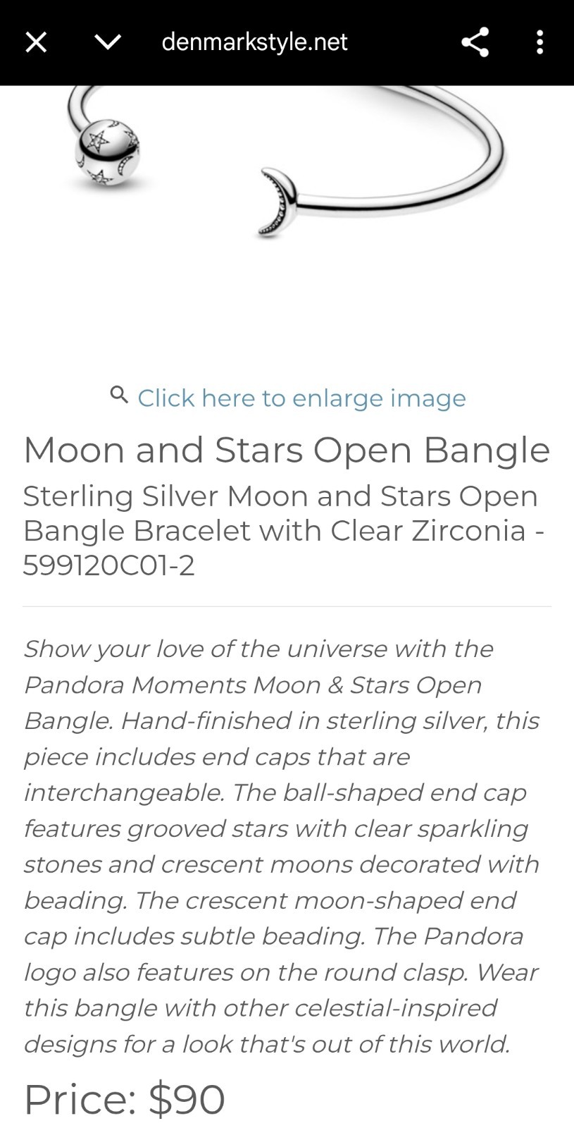 Authentic PANDORA. Moon Stars Open BANGLE BRACELET 599120C01-2…