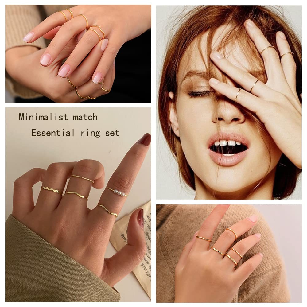 10 PCS 12mm 18K Gold Plated Simple Stacking Midi Rings Band Set Comfort