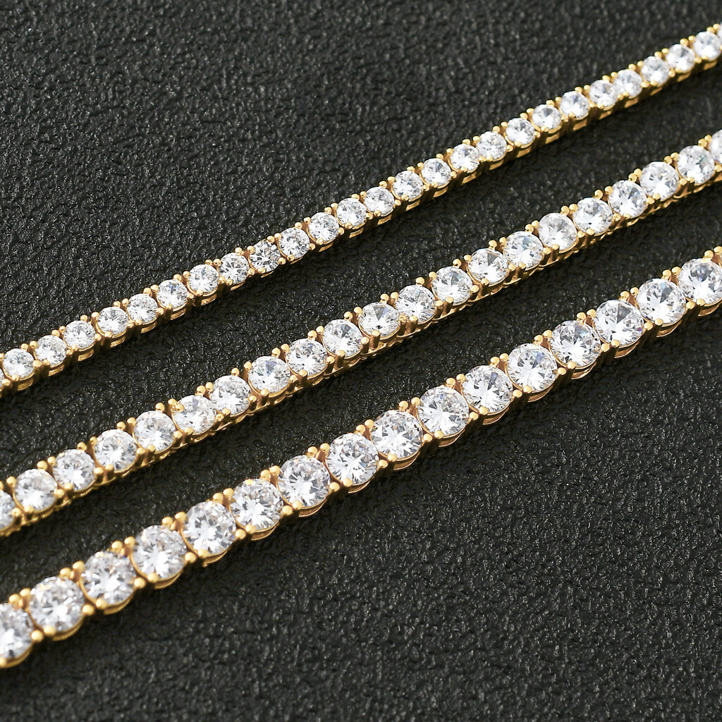 6″-24″ Hip Hop Necklace Bracelets 5A CZ Diamonds Real Gold Plated Tennis Chain
