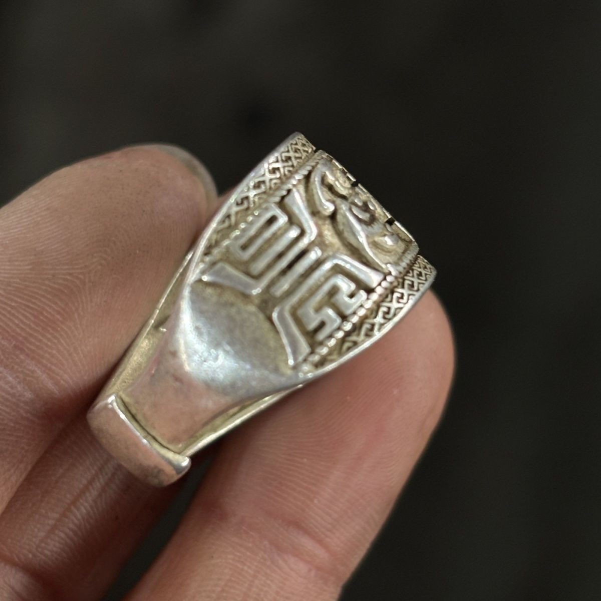 Antique Double Happiness Ring Folk Collection Copper Miao Silver Adjustable Ring