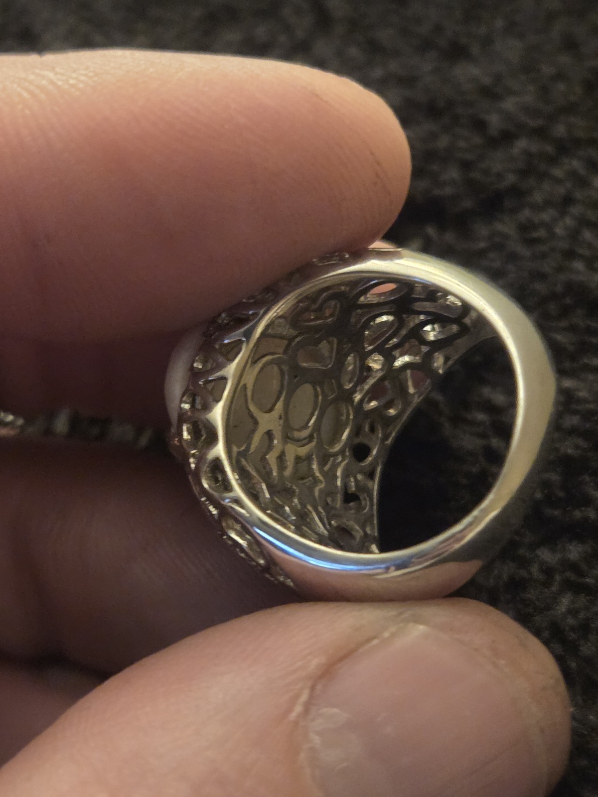 Silver Filigree Cocktail Ring w/ Oval 8ct Lightening Ridge Australian Opal