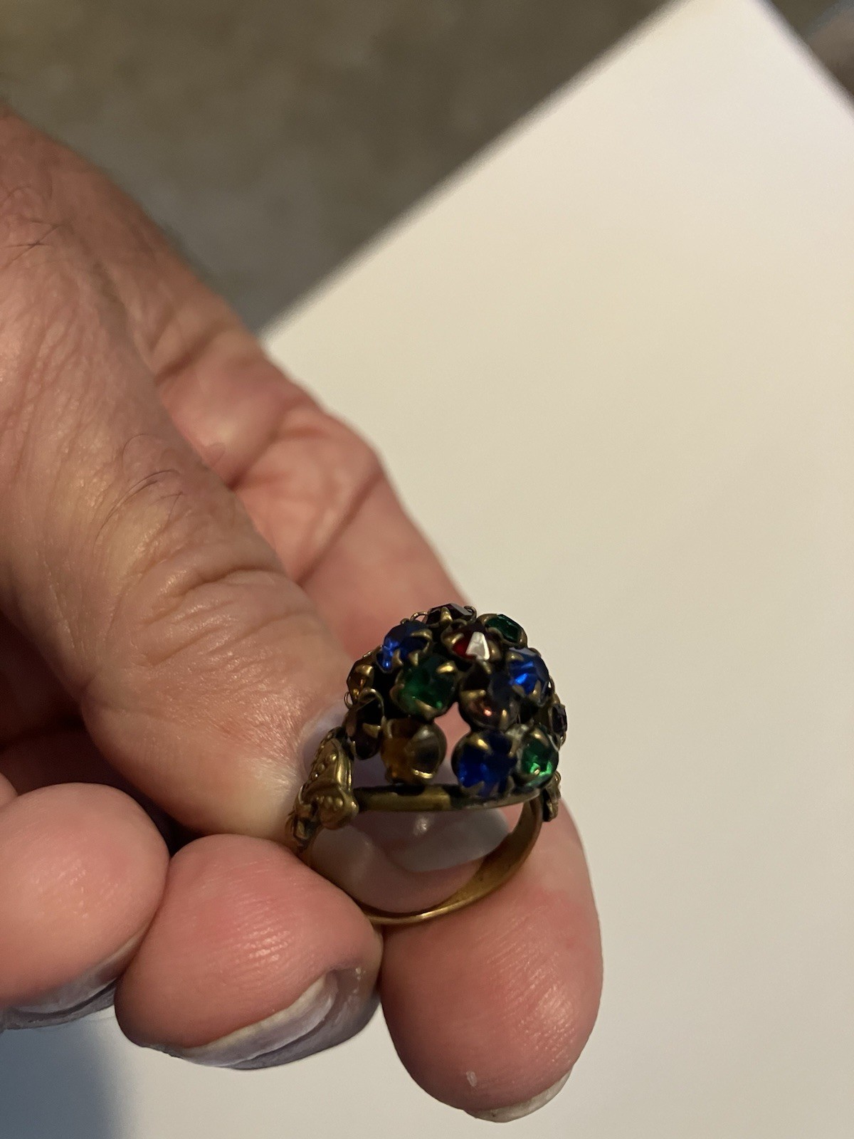 Dome Shaped Red Green Blue Gold Colored Gold Tone Adj Ring Size 6