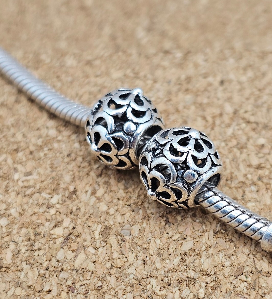 2 Authentic Daisy Flower Silver Spacer European Charm Beads
