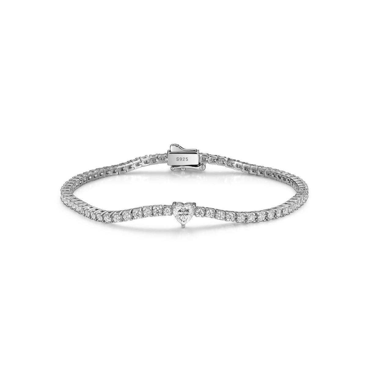 Heart Cut Solitaire Tennis Bracelet Silver Tone Crystal Dainty Bracelet Women