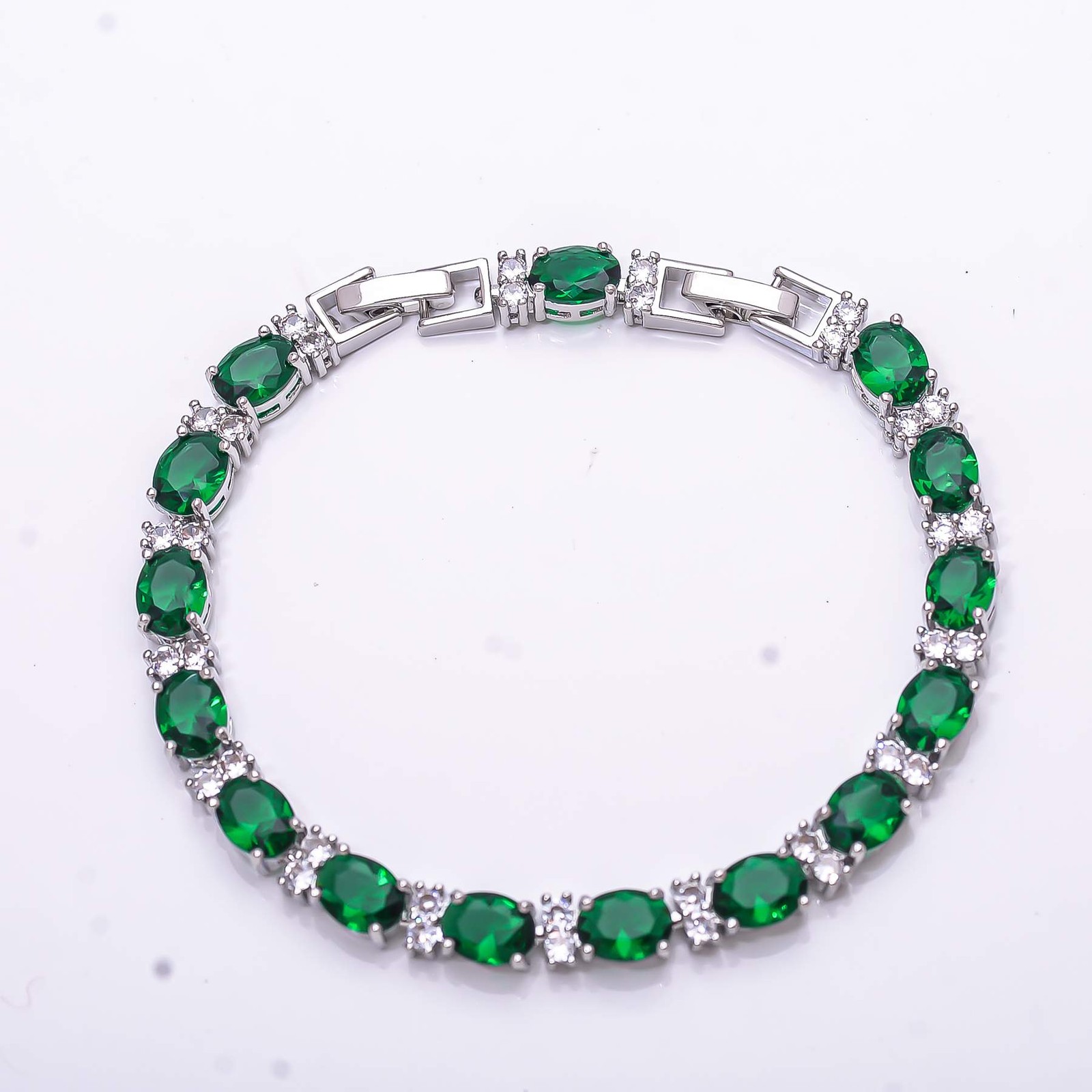 Tsavorite, Cubic Zirconia Gemstone 925 Sterling Silver Tennis Bracelet 7.99″ B94