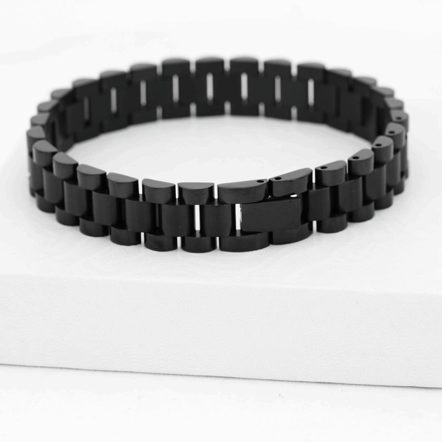 8.5″ Men’s Bracelet Stainless Steel 10mm Watch Band Chain Black Ion plated Box