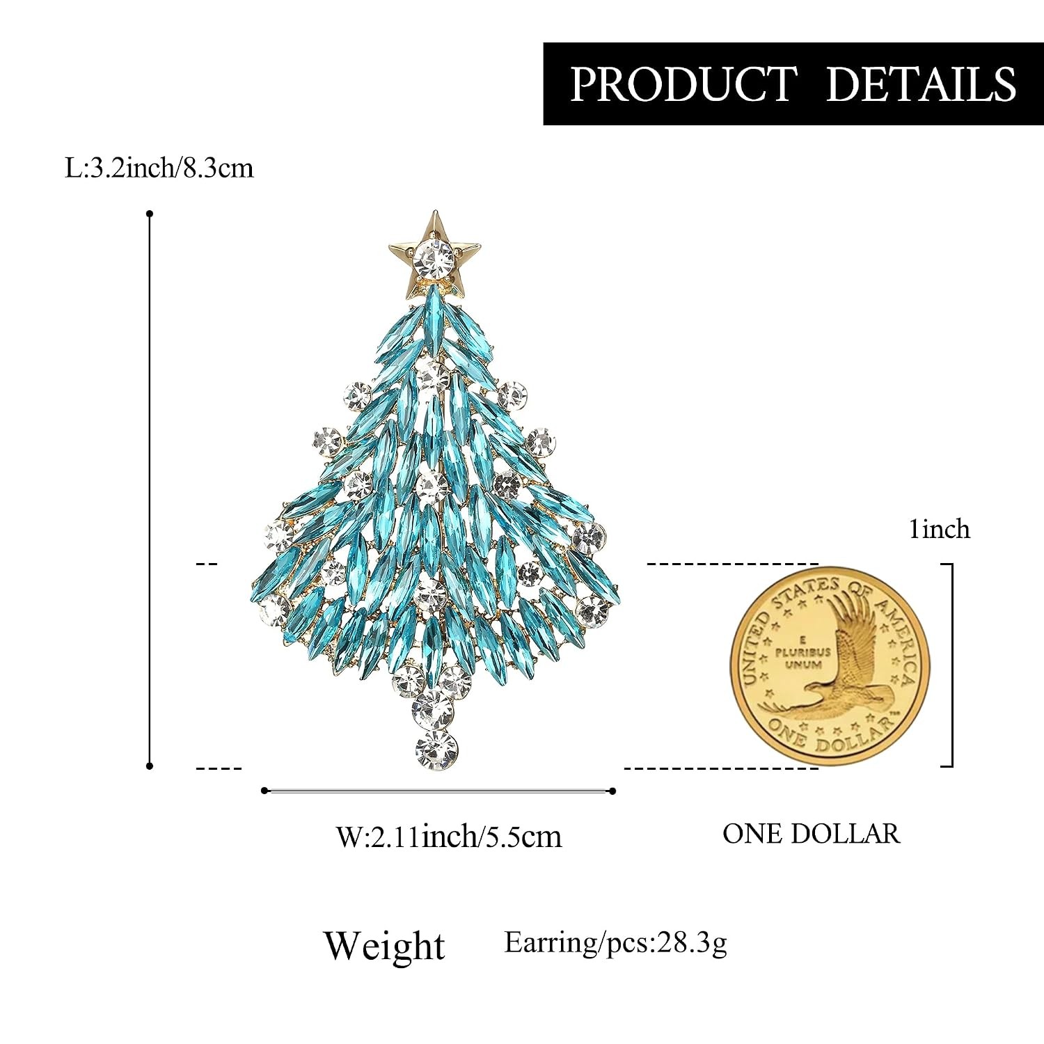 Merry Christmas Tree Rhinestone Marquise Cut Brooch Star Pin Gift for Women