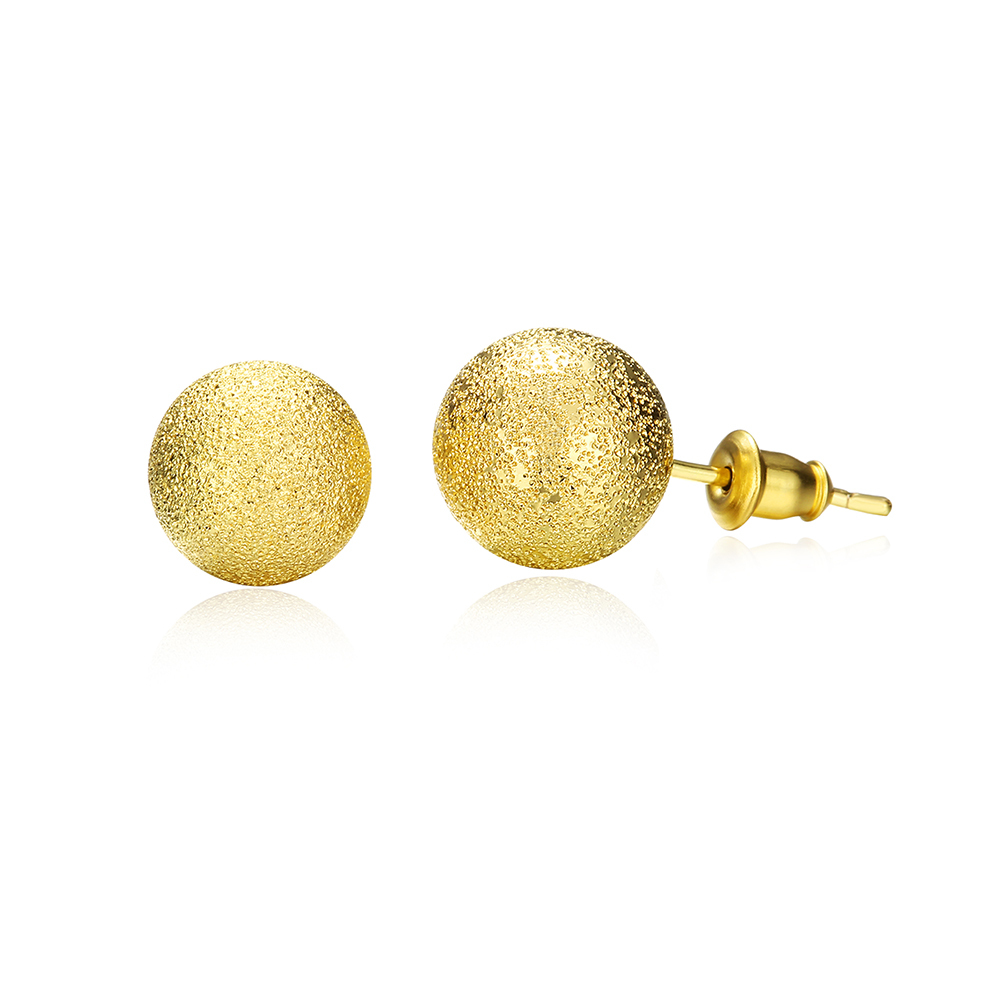 18K Gold Plated Classic Frosted Round Ball Beads Stud Earrings 6mm 8mm 10mm 12mm