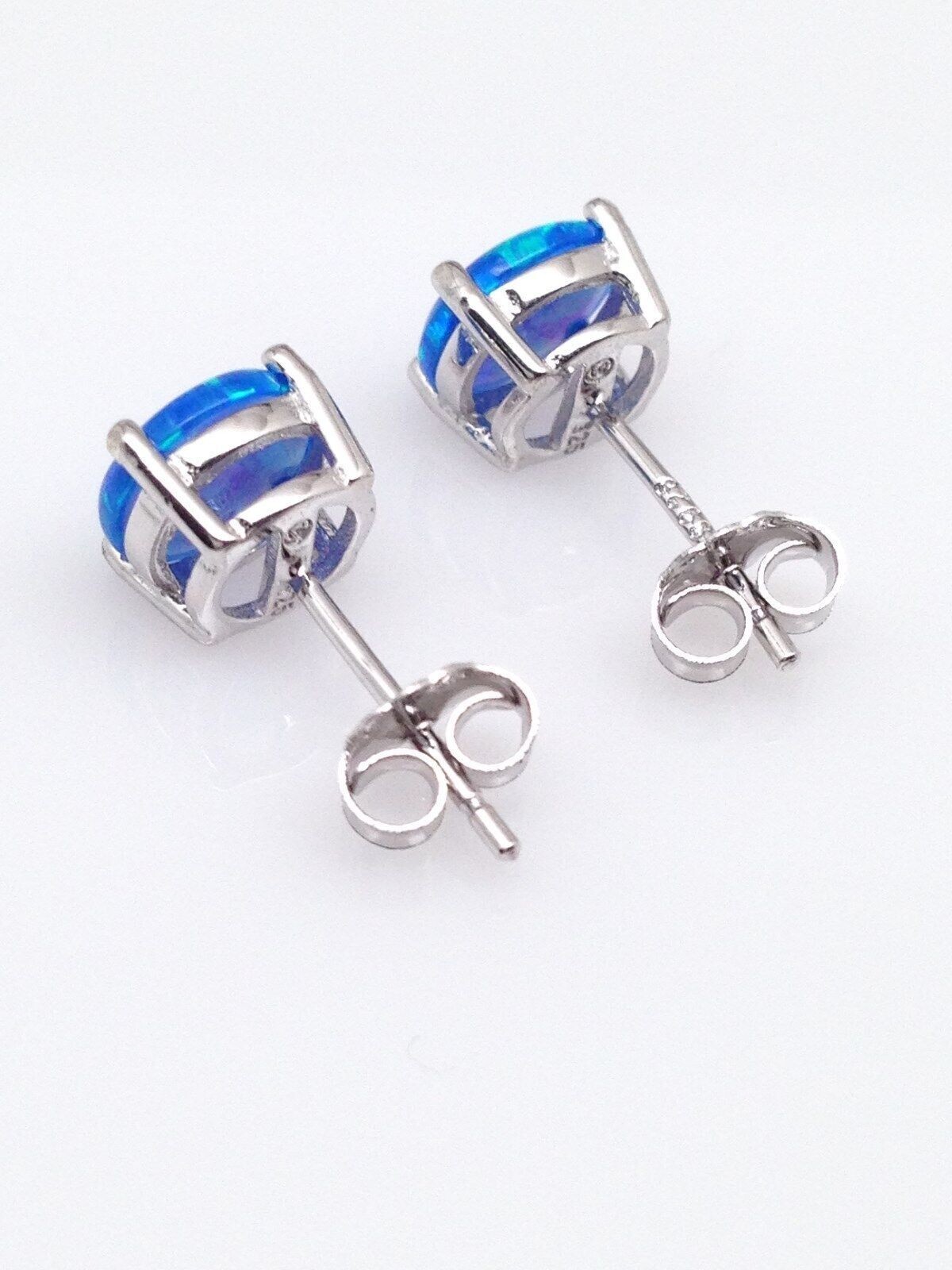925 Sterling Silver Round Blue Opal Stud Earrings Dainty Studs 5.8mm