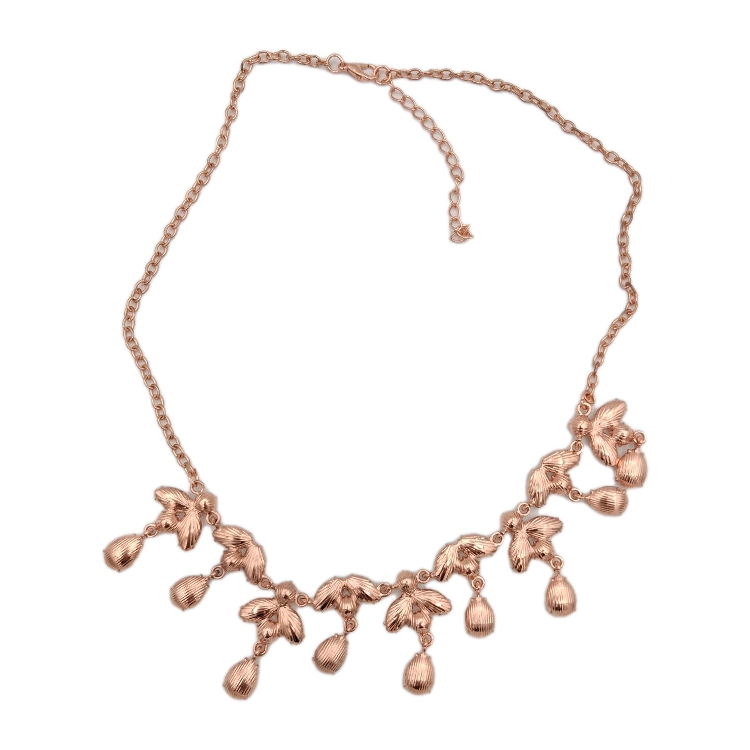 Rose Gold Tone Rhinestone Bib Necklace 18-20.5″ Statement Bridal