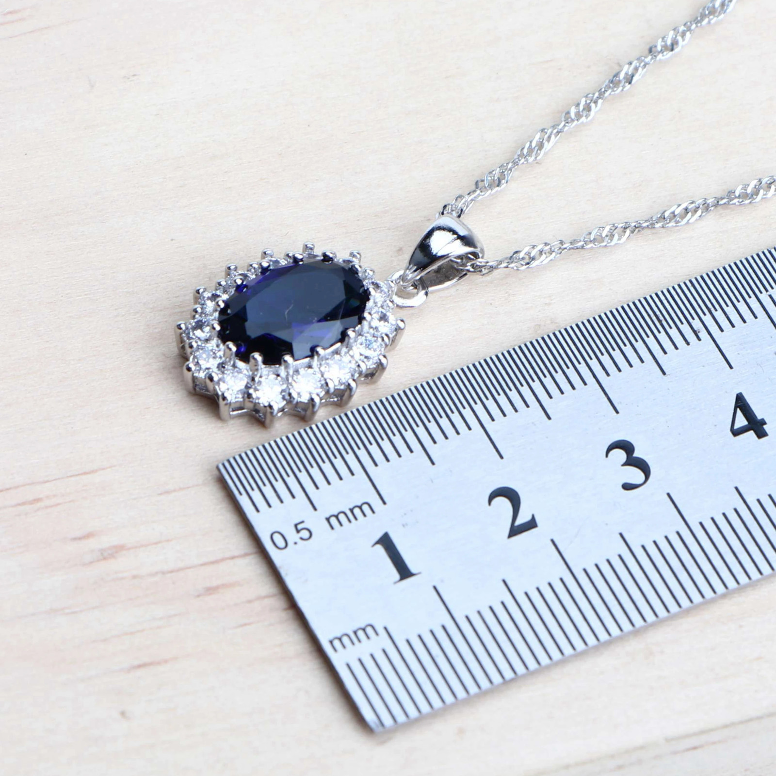 925 Silver Blue Zirconia Bridal Jewelry Set Necklace Earrings Ring Bracelet