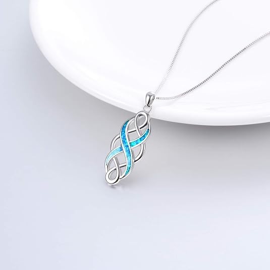 Sterling Silver Polished Blue Synthetic Opal Infinity Pendant Celtic Knot Charm