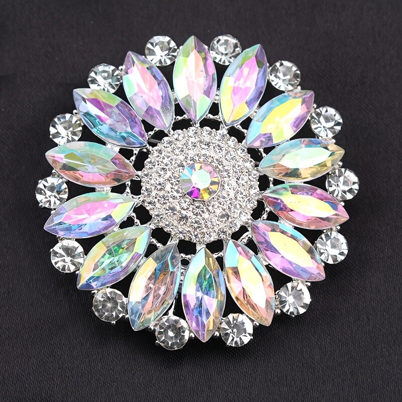 Multicolor Rhinestone Brooch Pin Luxury Glass Crystal Flower Accessory for Women