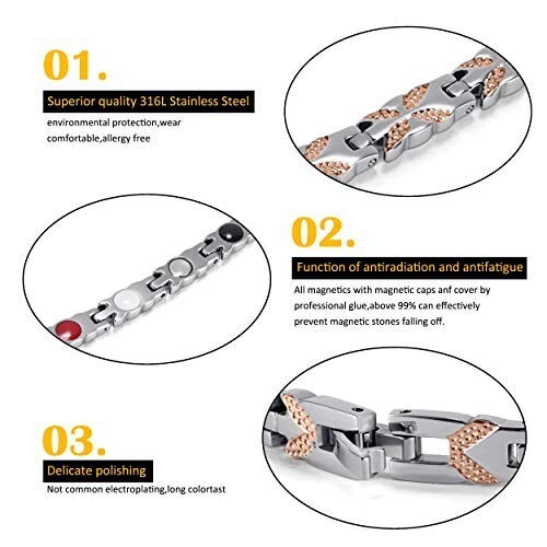 8″ Inch Womens Magnetic Stainless Steel Bracelet Ladies Yellow Gold w/ Fancy Box