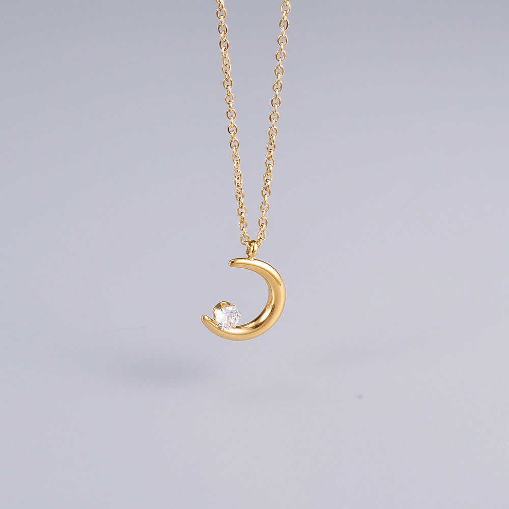 18K Yellow Gold Plated Moon Crescent Star Pendant Charm Necklace Woman’s Gift