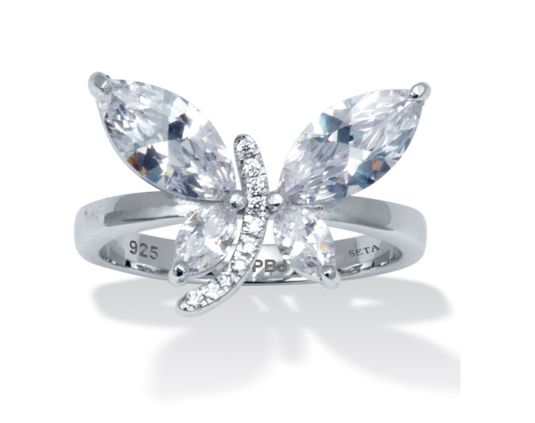 2.41 TCW ROUND CZ DRAGONFLY STERLING SILVER RING SIZE 6 7 8 9 10