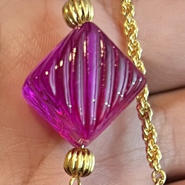 Tory Burch Roxanne Long Necklace Gold Tone Magenta Purple Resin Beads 105cm