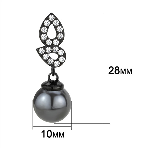 2Ct Black Pearl AAA Grade Cubic Zirconia Black Ion Plated Drop Earrings Tk3483