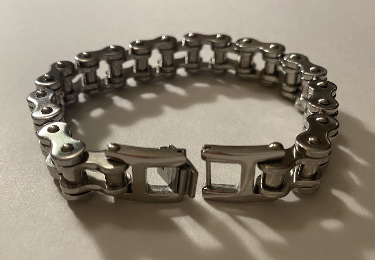 Stainless Steel Heavy Bike Chain Link Bracelet by Adornia 8.5 in Long New